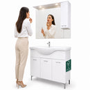 Mobile Bagno da Terra 101x34x88,5 cm con Lavabo Specchio con Pensile 81,5x19x103,5 cm e 3 Ante Bianco      