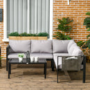 Set Salotto da Giardino Divano Angolare e  Tavolino in Acciaio Grigio e Nero