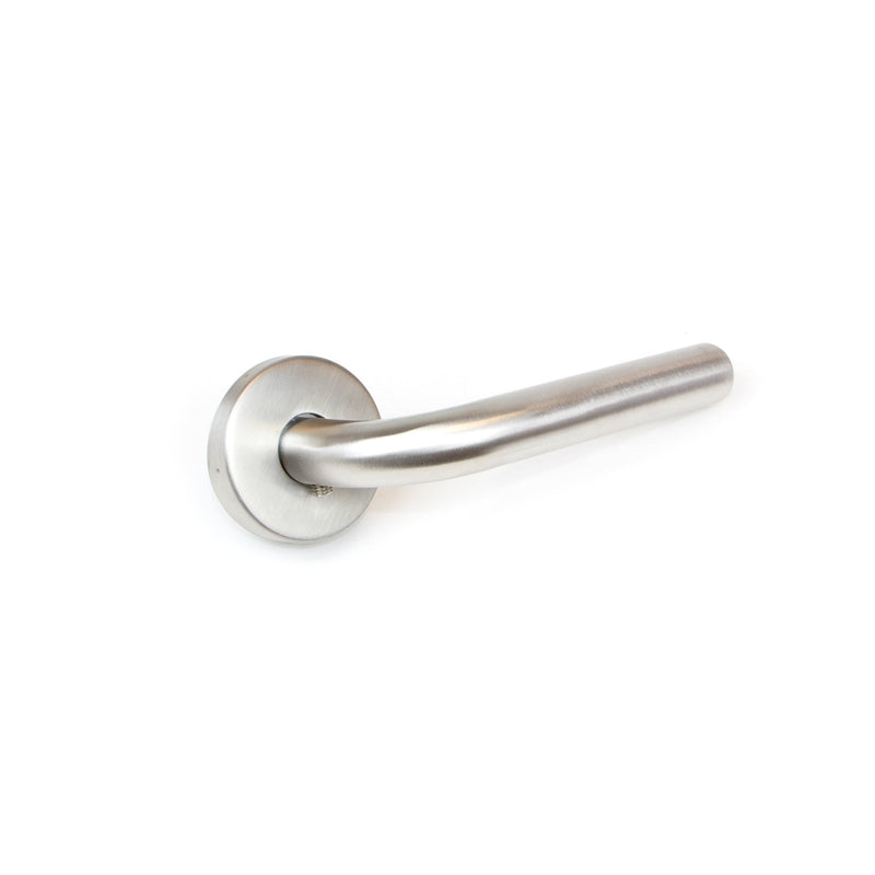 Maniglie per Porta da Interno con Rosetta Ø53 mm Modello L Acciaio Nickel Satinato. Emuca