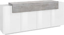 Credenza 4 Ante Battenti + 1 Anta a Ribalta 200x45x85,5 cm Coro Bianco Lucido e Cemento