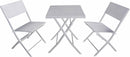 Set Tavolino e 2 Sedie Pieghevoli da Giardino in Acciaio e Rattan Becker Bianco