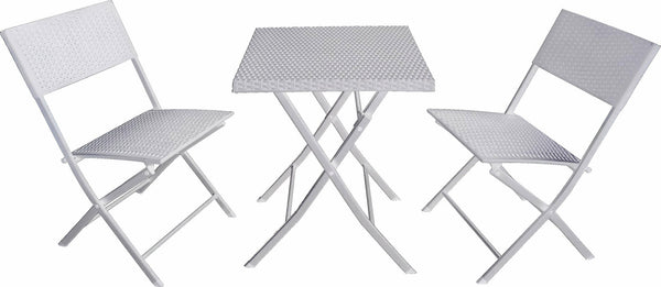 Set Tavolino e 2 Sedie Pieghevoli da Giardino in Acciaio e Rattan Becker Bianco sconto