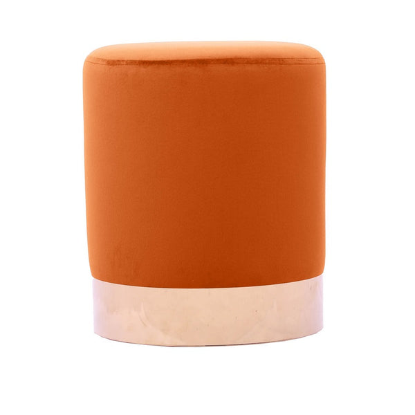 acquista Pouf Ø33x39 cm con placca dorata e velluto arancio