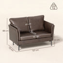 Divano 2 Posti Design Minimal 137x72x88 cm con Imbottitura Spessa in Poliestere Effetto Pelle Marrone Scuro  