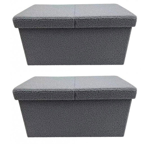 Set 2 Pouf Contenitore 76x38x38 cm Joris in Bouclè Grigio online