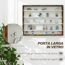 Bacheca Vetrina a Muro 4 Ripiani Regolabili 80x9,5x60 cm in Vetro e Legno Marrone      