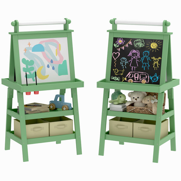 sconto Lavagna per Bambini 59x48x118 cm a Gesso Magnetica e Rotolo di Carta in Legno Verde