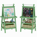 Lavagna per Bambini 59x48x118 cm a Gesso Magnetica e Rotolo di Carta in Legno Verde  