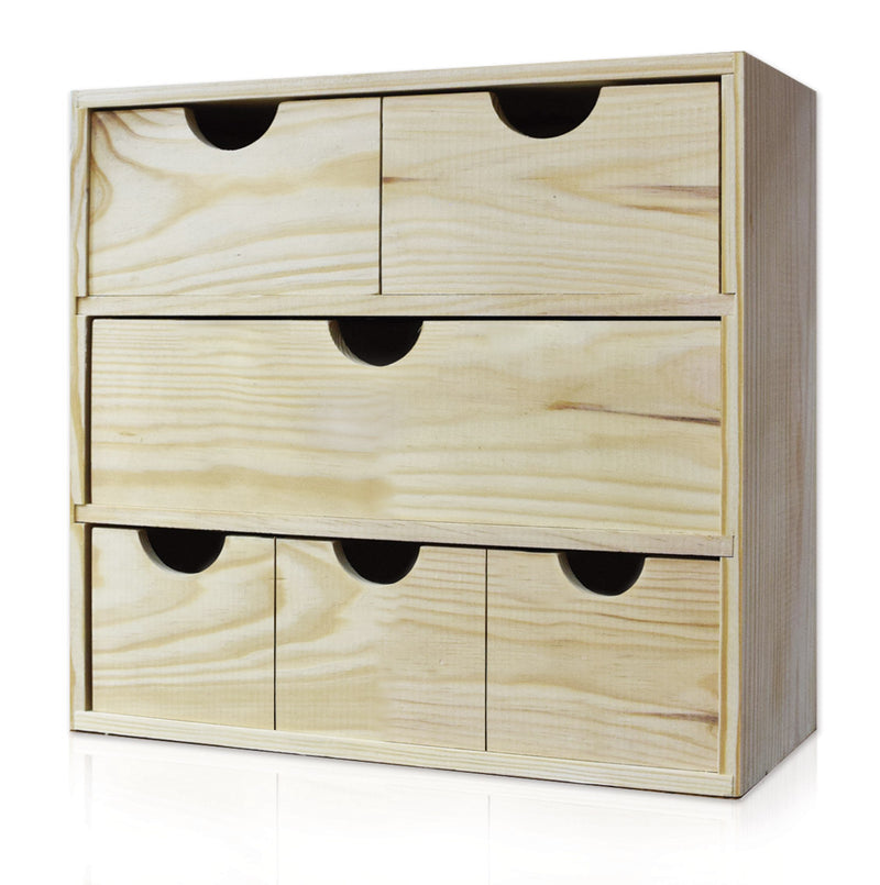 Cassettiera da Tavolo  6 Cassetti 32x40x14 cm in Legno di Pino Massello Naturale  