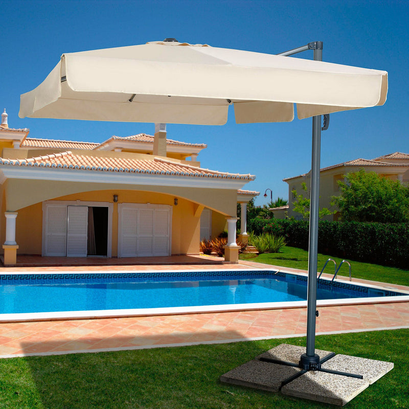 Ombrellone da Giardino Decentrato Quadrato a Sbalzo con Apertura e Chiusura a Manovella 3x4m 