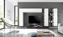 Parete Attrezzata Mobili Salotto 2 Mobili Sospesi 1 Mobile TV 1 Libreria a Parete 360x50x180cm TFT  Line Bianco Lucido Quercia Wengè