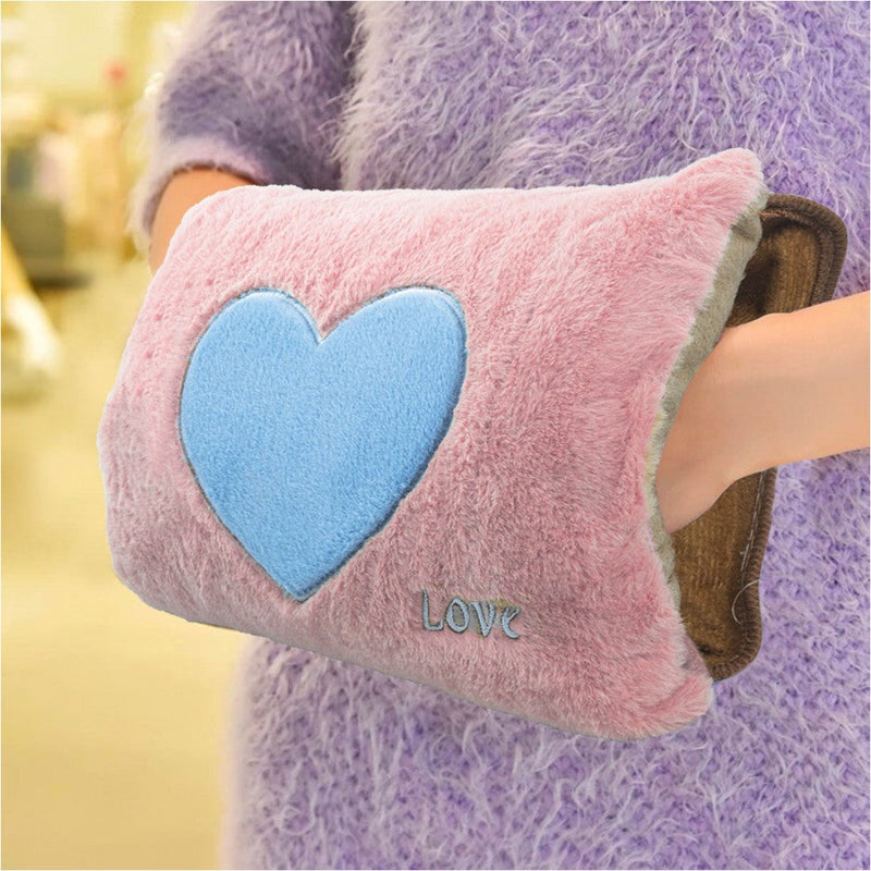 Borsa Acqua Calda Elettrica Ricaricabile Scaldamani Cuore a Peluche Rosa