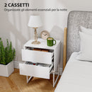 Comodino Moderno a 2 Cassetti con Apertura a Pressione 40x30x50 cm in MDF e Acciaio Bianco  