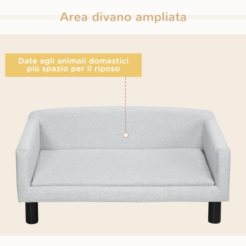 Cuccia Divano per Cani da Interno 82x54x36 cm in Legno di Betulla e Rivestimento Effetto Velluto Grigio Chiaro  
