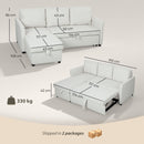 Divano Letto con Chaise Longue 192x148x86 cm con Vano Portaoggetti a Scomparsa Effetto Lino Bianco Crema      
