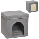Cuccia per Gatti Pieghevole a Cubo con Cuscino e Tiragraffi 36.5x36.5x36.5 cm Grigio      