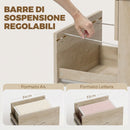 Scrivania da Ufficio Pieghevole 107x50x72 cm con 3 Cassetti e 4 Ruote con Freno in Truciolato e MDF Rovere      