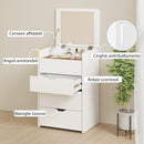 Tavolo da Trucco 3 in 1 con Specchio 50x40x78 cm Vano 2 Cassetti e Sgabello in Legno Bianco      