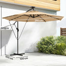 Ombrellone da Giardino Decentrato 330x295x245 cm con LED Solari in Metallo e Poliestere Cachi      