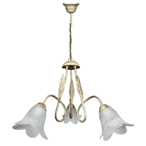 acquista Lampadario 3xE14 Montatura Av Oro Vetro Spugnato Bianco E-Energy Amelia