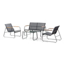Set Salotto da Giardino 4 Pezzi Bali Divano Poltrone e Tavolino in Acciaio Textilene Grigio      