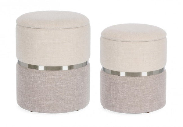 sconto Set 2 Pouf Contenitore Radinka in Tessuto Bianco Grigio
