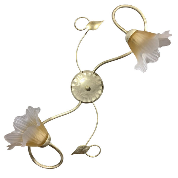 sconto Plafoniera 2xE14 Montatura Avorio Oro Vetro Satinato Sfumato Ambra E-Energy Melania