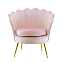 Poltrona Imbottita Schienale a Conchiglia in Velluto Piedi Oro Rosa