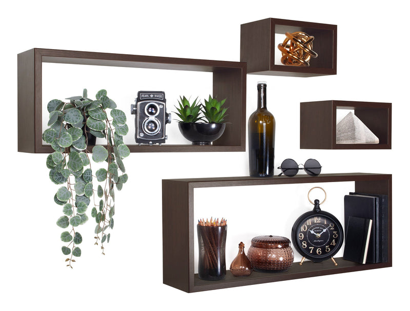 Set Di 4 Mensole A Muro In Legno Composito, Marrone Vintage, Con Staffe In Metallo, Portata 10 Kg, Per Cucina, Soggiorno E Camera Da Letto - 2