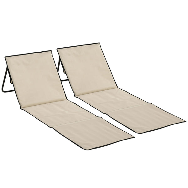 Set 2 Sdraio 142x51x40 cm Pieghevoli con Tasca Resistente Acqua in Tessuto Oxford Beige online