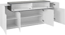 Credenza 4 Ante Battenti + 1 Anta a Ribalta 200x45x85,5 cm Coro Bianco Lucido e Ardesia