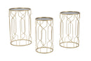 Tavolinetti Glam Lignes Tris Ø40x63-35x57,5-30x53,5 cm in Ferro e Vetro Oro