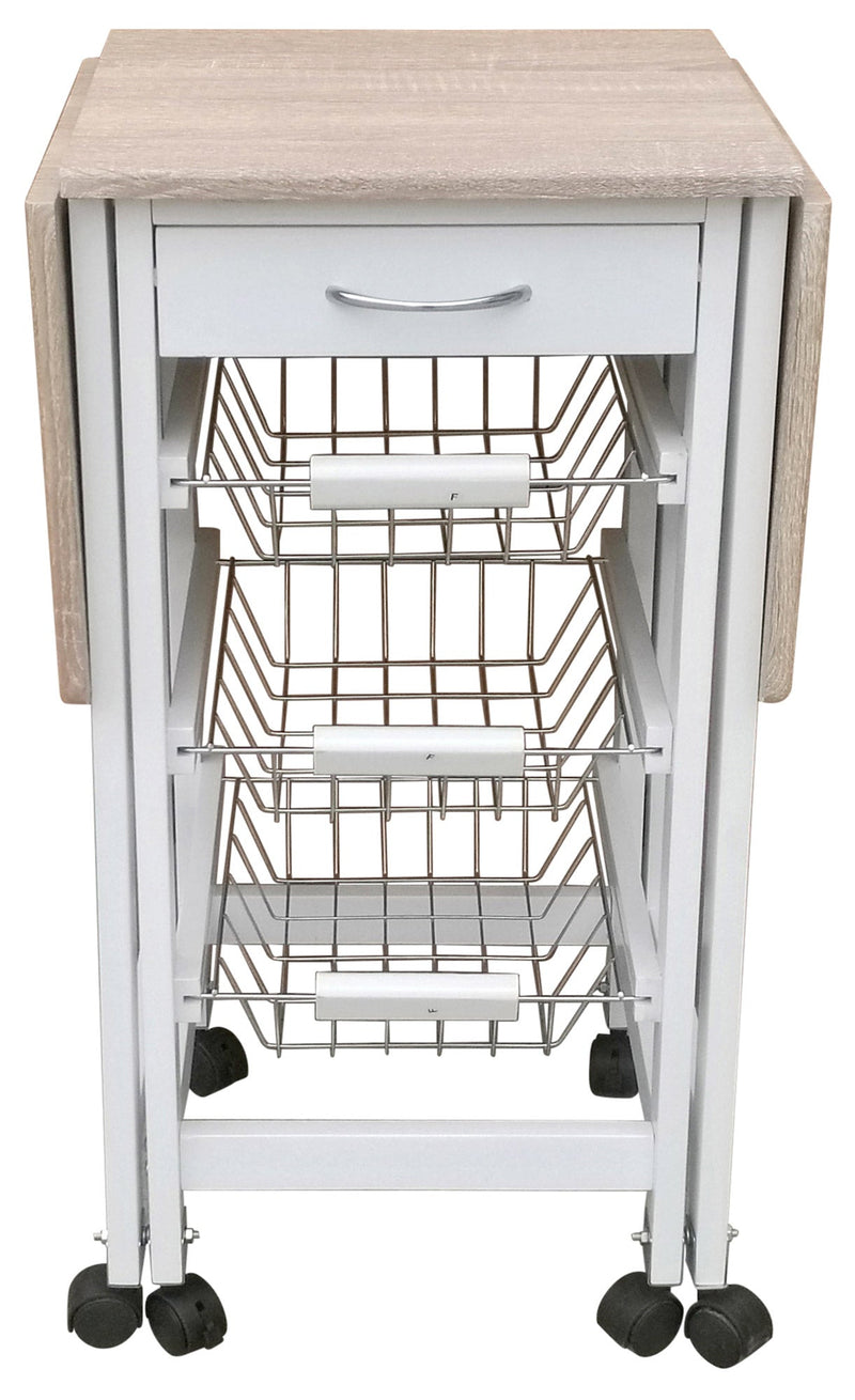 Carrello da Cucina Richiudibile Salvaspazio 96x37x77 cm in MDF Bianco e Sonoma