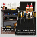 Carrello 3 Livelli 82x35x76 cm con Cassetto Porta Utensili Laterale e Maniglia in Acciaio Nero      