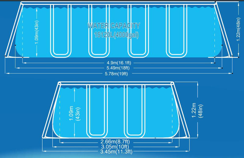 Piscina Fuori Terra Rettangolare 549x305x122cm Jilong Grigia