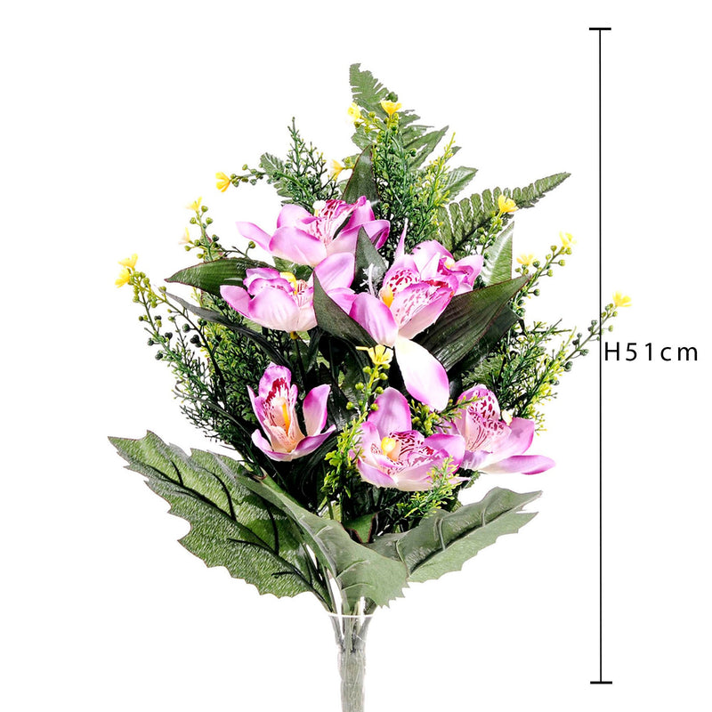 Set 4 Bouquet Artificiali Frontale di Orchidee Altezza 51 cm Viola