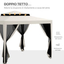 Gazebo da Giardino 300x300 cm con Zanzariera Doppio Tetto e 8 Fori in Acciaio e Poliestere Bianco Crema  