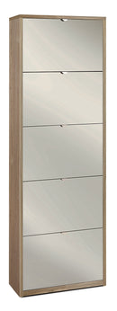 Scarpiera Salvaspazio 5 Ante con Specchio 25 Paia  63x190x29 cm Noce Stelvio