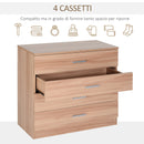 Cassettiera con 4 Cassetti in Legno 72x33.5x67 cm 