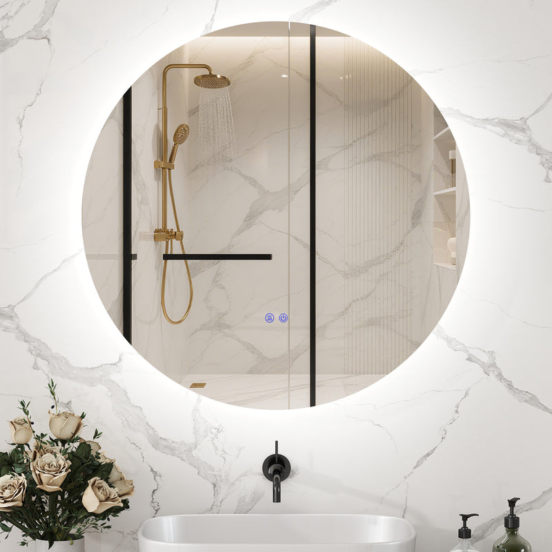 Specchio Bagno Ø60 cm con Luci LED Regolabili Interruttori Touch e Design Antiappannamento      