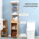 Mobile Bagno Alto 3 Ripiani 1 Cassetto e 1 Armadietto 32x30x163 cm in Bambù color Legno