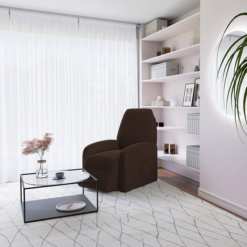 Copripoltrona Reclinabile Elasticizzato Taglia Unica con Tasca Laterale Marrone