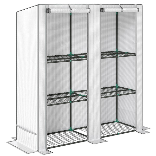Serra da Giardino 144x48x142-152 cm con 2 Porte Avvolgibili 3 Ripiani e Tasche Laterali in PE Bianco e Grigio acquista