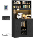 Credenza da Cucina Alta Stile Rustico 100x38x180 cm Portabottiglie Prese di Ricarica e Luci LED in Truciolare Nero  