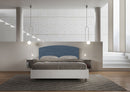 Letto Matrimoniale con Rete e Contenitore Alzata Comoda Struttura Bianco Frassico e Testata in Microfibra Antilia Blu Varie Misure