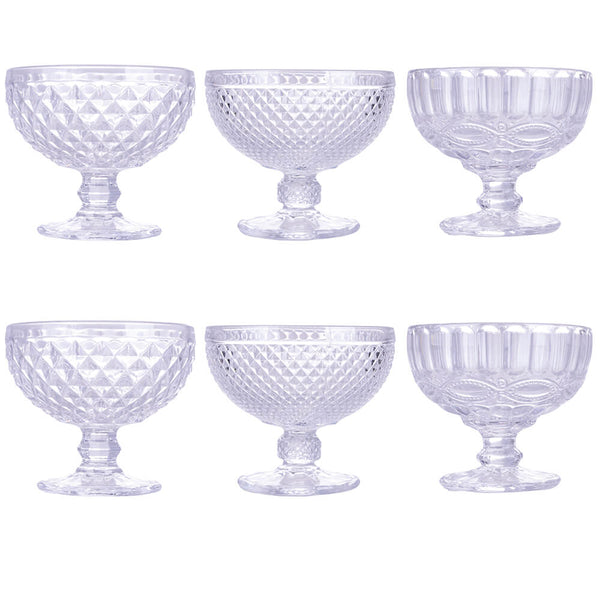 Set 6 Coppette Ø12x10,5 cm con Decoro in Rilievo in Vetro VdE Tivoli 1996 Vintage Trasparente prezzo