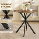 Tavolo da Pranzo Rotondo Stile Industriale Ø80x75 cm con Piano in Truciolare e Gambe a Croce in Acciaio Marrone Rustico      