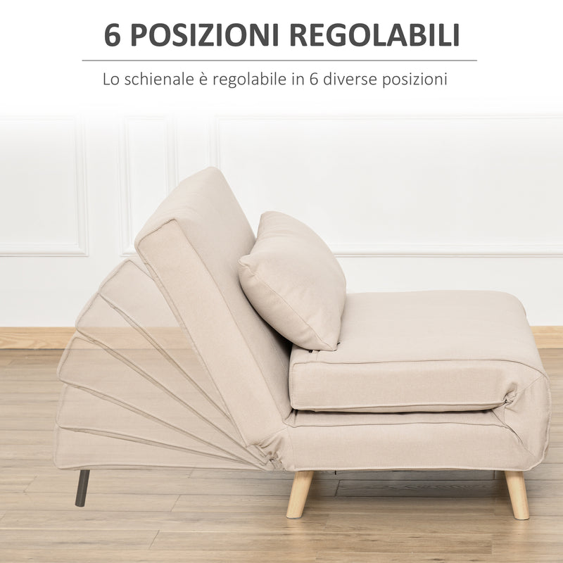 Poltrona Letto 3 in 1 con Schienale Reclinabile in 6 Posizioni 94x78x80 cm  Beige