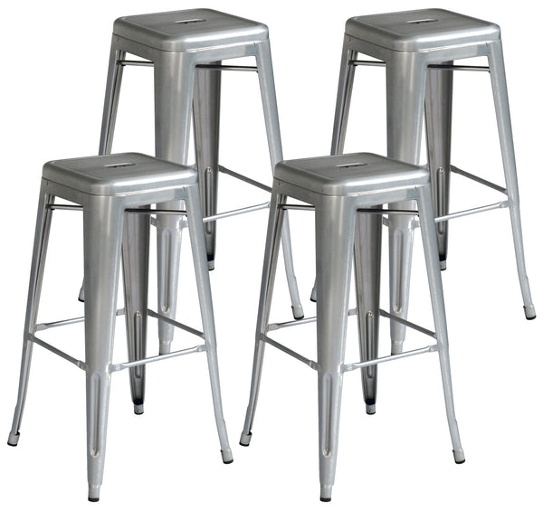 acquista Set 4 Sgabelli Impilabili 44x44x77 cm in Lamiera Galvanizzata Silver