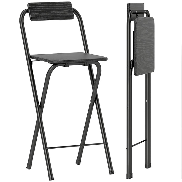 sconto Set 2 Sgabelli da Bar Pieghevoli con Poggiapiedi 37x45x87 cm in Legno e Acciaio Nero